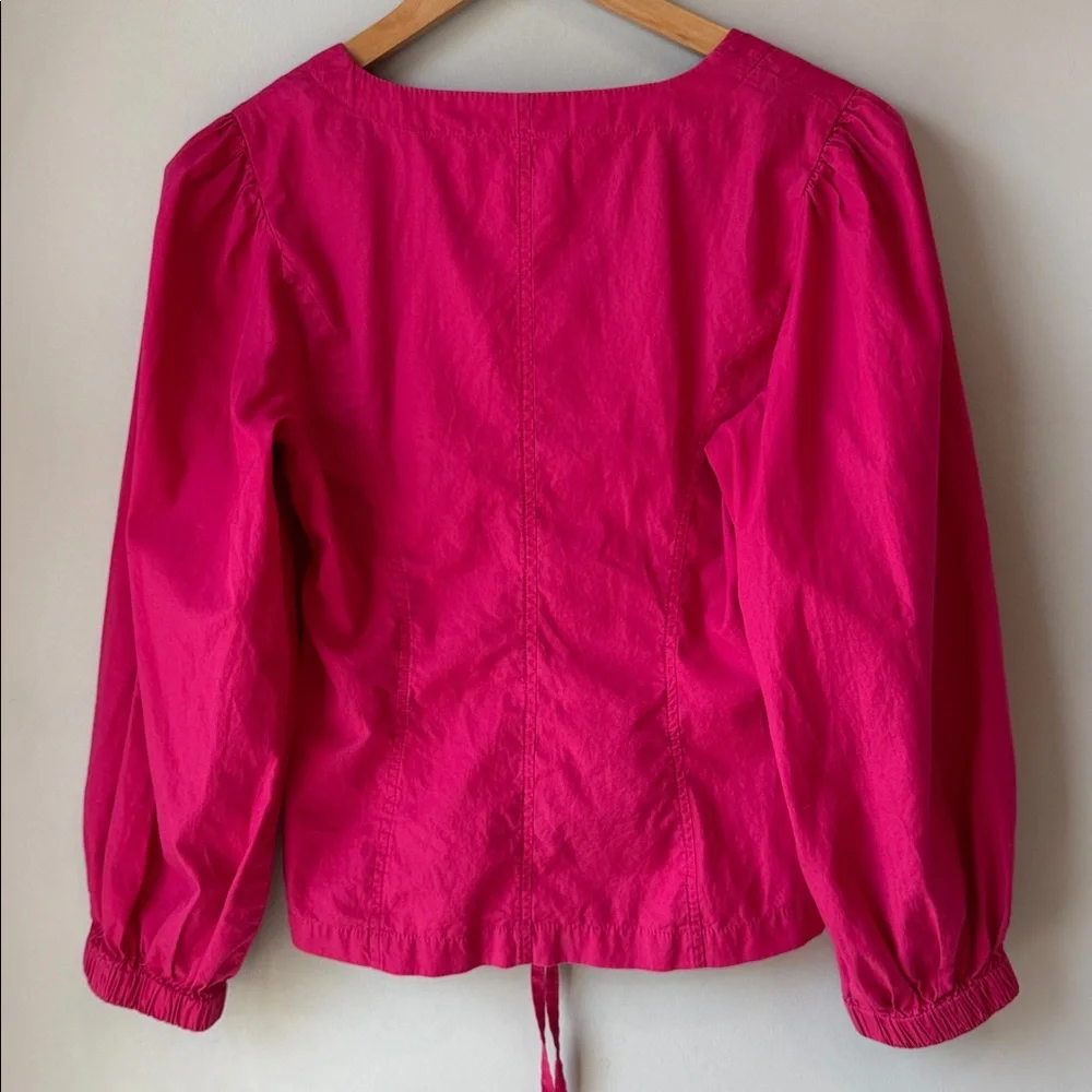 KITRI Ruched Cotton Blouse Top Fuchsia Pink - Picture 6 of 8